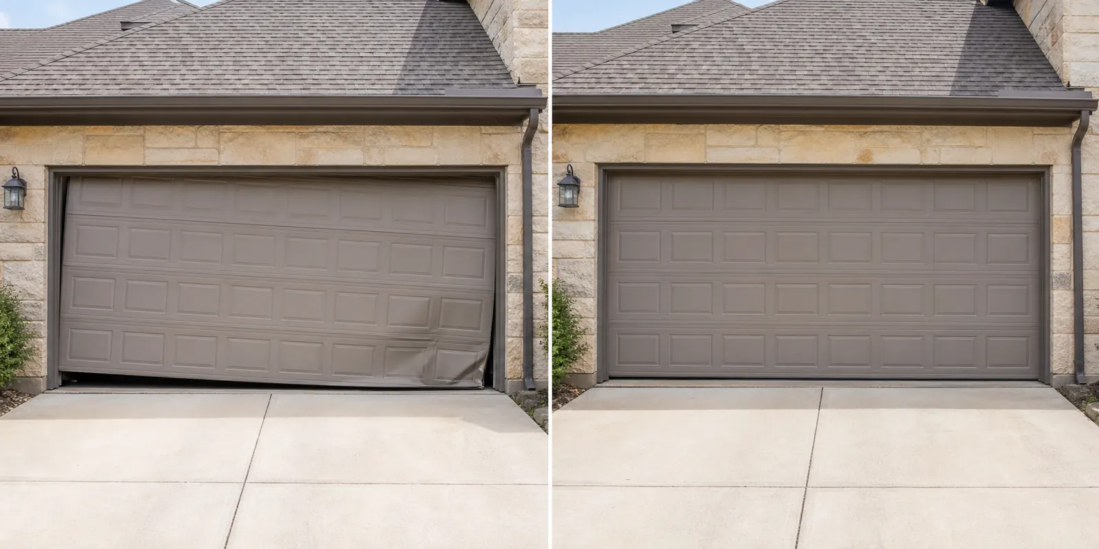Before and after garage door repair in Conroe Texas